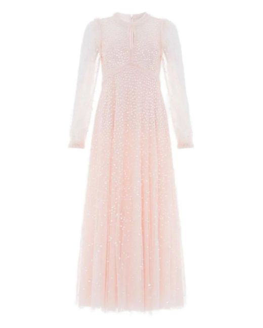 Abito A Maniche Lunghe Con Paillettes di Needle & Thread in Pink