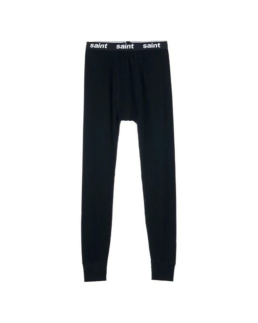 SAINT Mxxxxxx Black Thermal Logo-Waistband Trousers for men