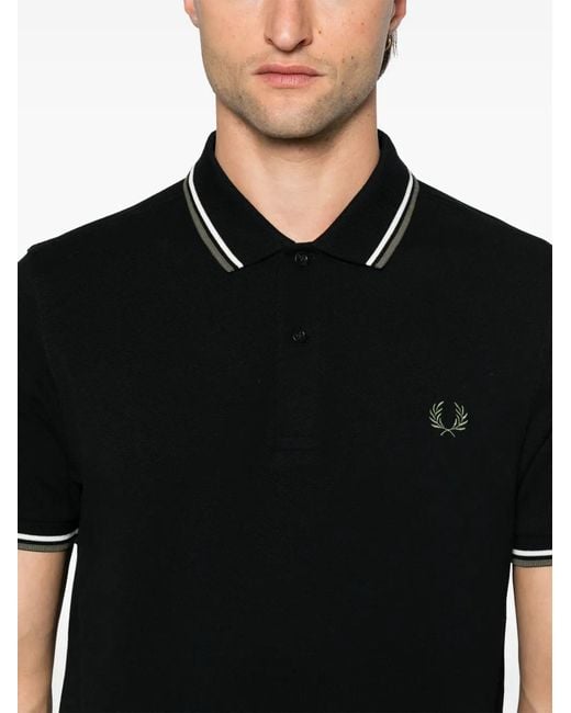 Fred Perry Black Logo-Embroidered Polo Shirt for men