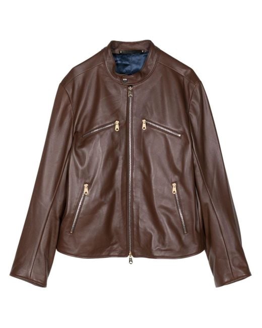 Paul Smith Brown Zip-up Leather Jacket for men