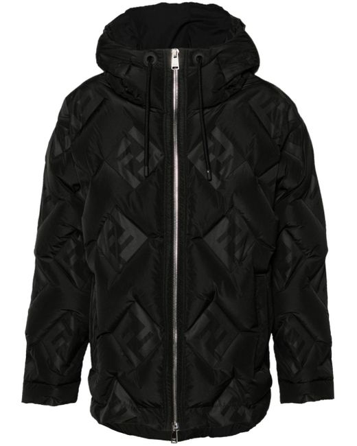 Fendi Black Ff-motif Down Hooded Jacket for men