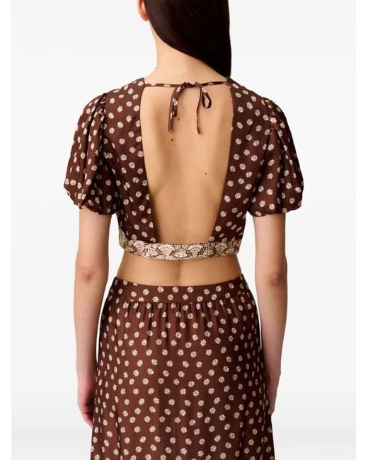 Claudie Pierlot Brown Blouse Nouée À Fleurs