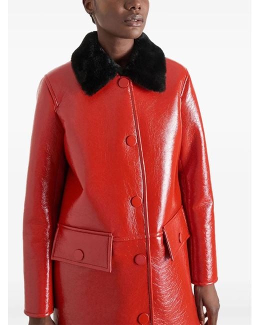 Stand Studio Red Faux-Fur Collar Coat