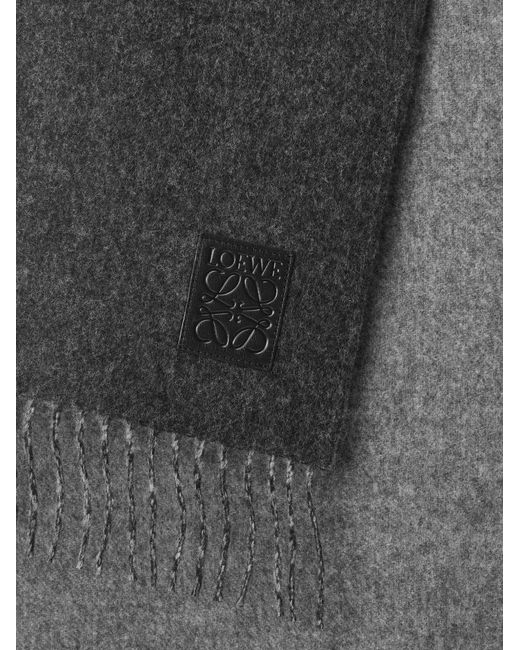 Loewe Gray Logo-Patch Fringed Scarf