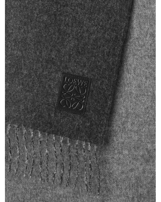 Loewe Gray Logo-Patch Fringed Scarf