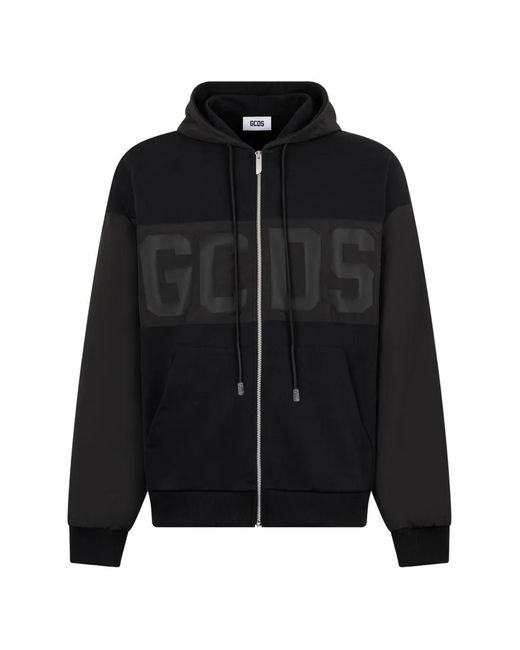 Gcds Black Logo-Detail Zip-Up Cotton Hoodie for men