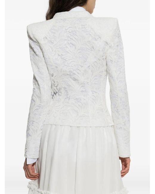 Balmain White Lace-Patterned Buttoned Blazer