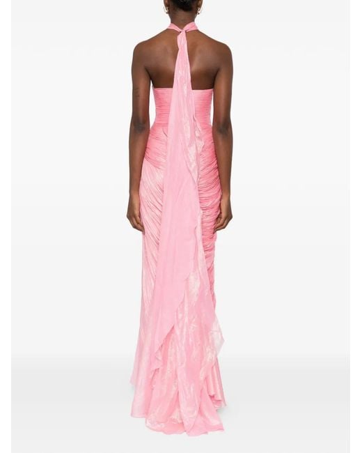 IRIS SERBAN Pink Luna Sweetheart-Neck Metallic Maxi Dress