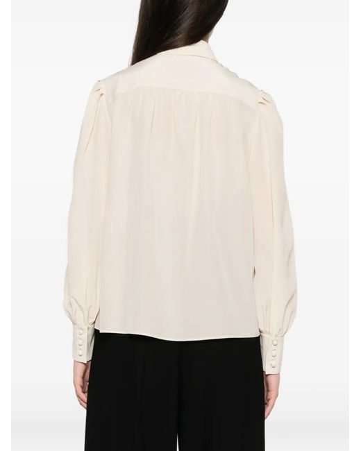 Valentino Garavani Natural Blouse À Fleurs Brodées Et Manches À Plis