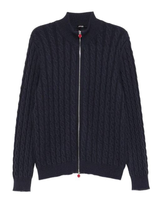 Kiton Blue Cable-Knit Zip-Up Cardigan for men