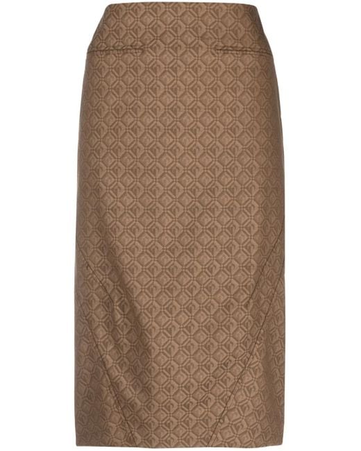 MARINE SERRE Brown Regenerated Moon Diamant Jacquard Midi Skirt