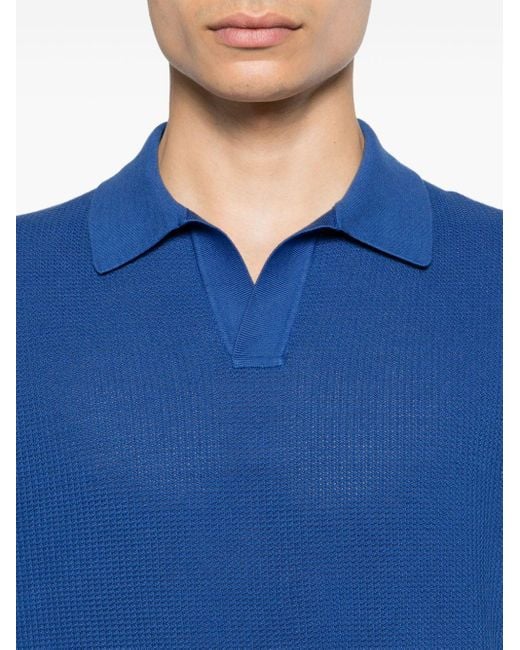 Zegna Blue Waffle-knit Cotton Polo Shirt for men