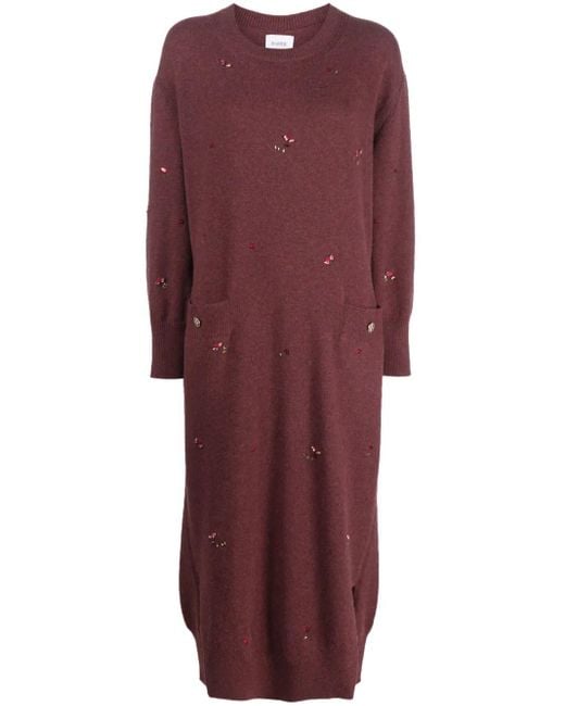 Barrie Red Floral-Embroidery Cashmere Dress