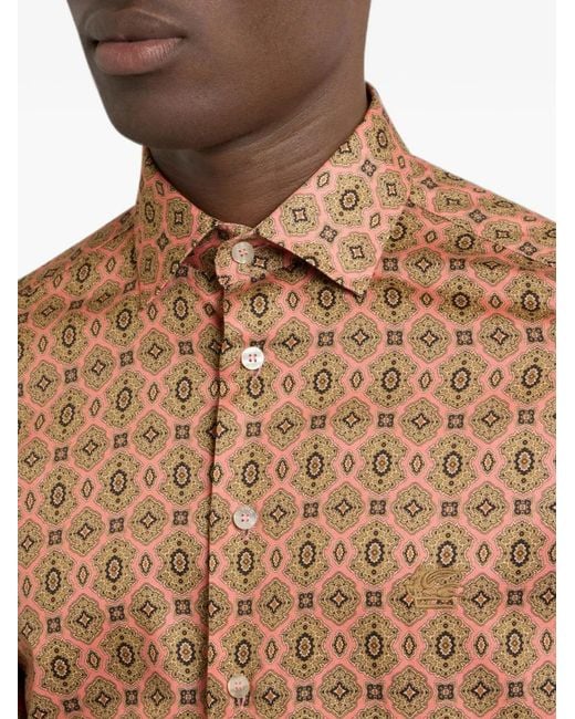 Etro Brown Cotton Satin Shirt With Medallion Motif for men