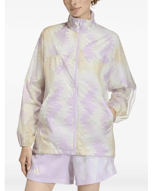 Adidas White X House Of Tiro X Common Goal Geometric-Print Windbreaker