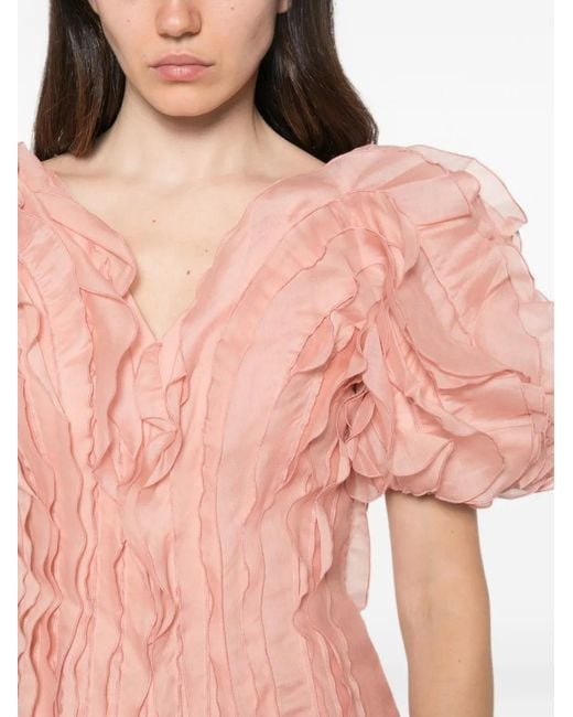 Aje. Pink Ruffled Puff-Sleeve Dress