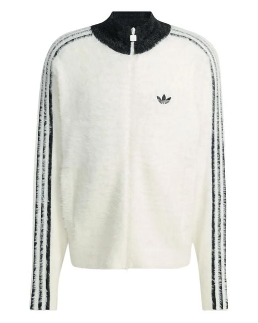 Adidas White Three-Stripe Zip-Up Cardigan for men