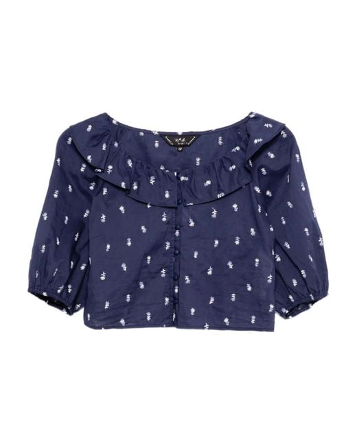 To b. by agnès b. Blue Floral-Embroidered Blouse