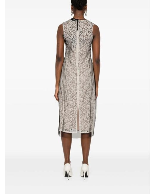 Fendi Natural Lace Overlay Dress With Sheer Hemline