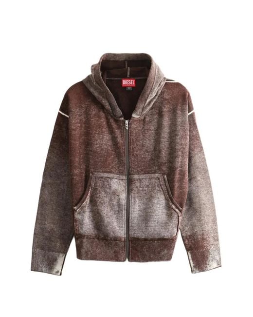 DIESEL Brown Reverse-Print Hooded Cardigan