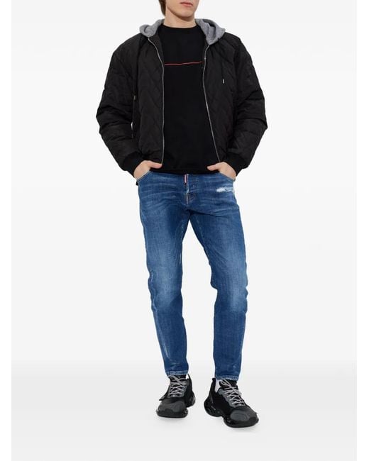 DSquared² Black Hooded Quilted Bomber Jacket for men