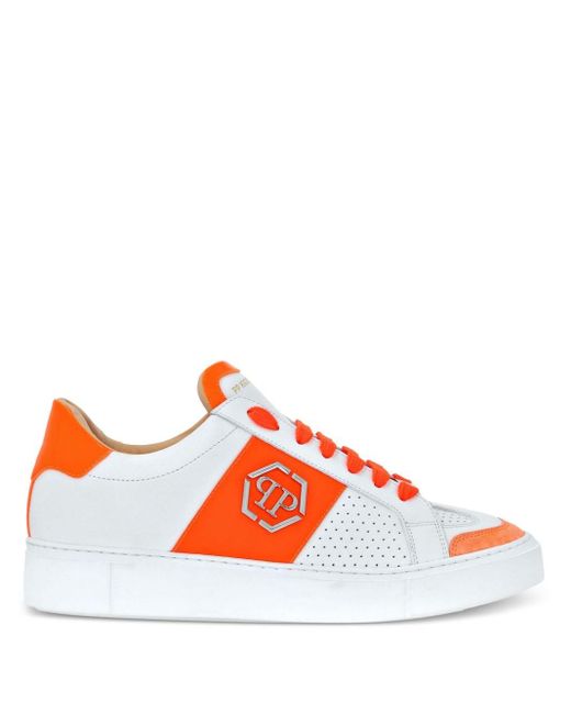 Philipp Plein Red Hexagon Low-top Faux-leather Sneakers for men