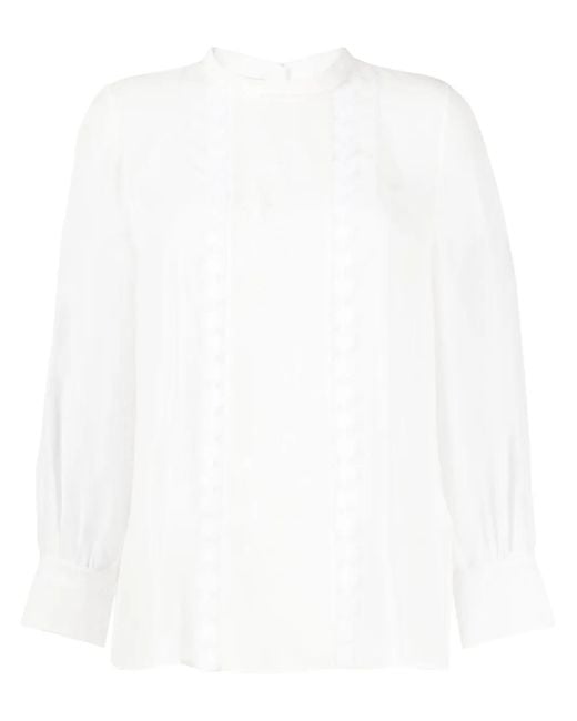 Shiatzy Chen White Mulberry Silk Lace-Appliqué Shirt