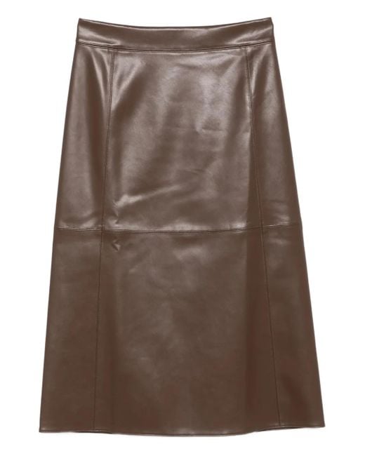 Max Mara Brown Midirock mit Einsätzen aus Faux-Leder