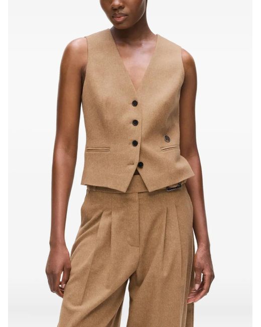 Karl Lagerfeld Blue Flannel Button-Fastening Belted Waistcoat