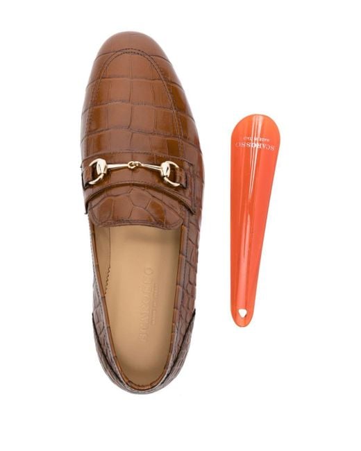 Scarosso Brown Alessandro Crocodile-effect Loafers for men