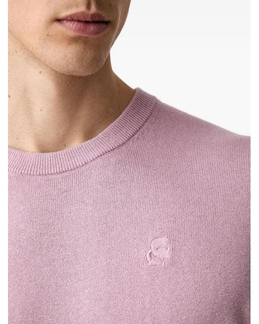 Karl Lagerfeld Purple Logo-Embroidered Crew-Neck Sweater for men