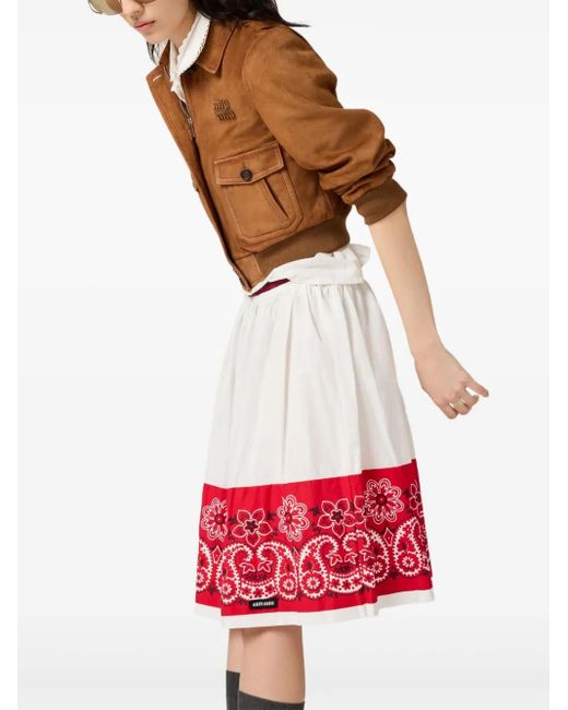 Miu Miu Slubbed Bandana Poplin Skirt Red