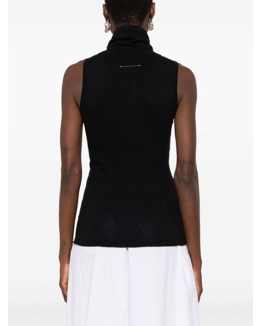 MM6 by Maison Martin Margiela Black Gathered-detail Ribbed Top