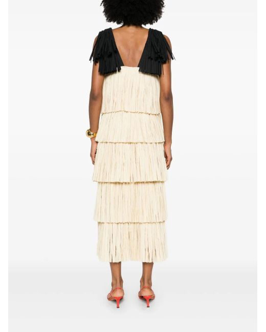 Nanushka Natural Fringed Midi Dress