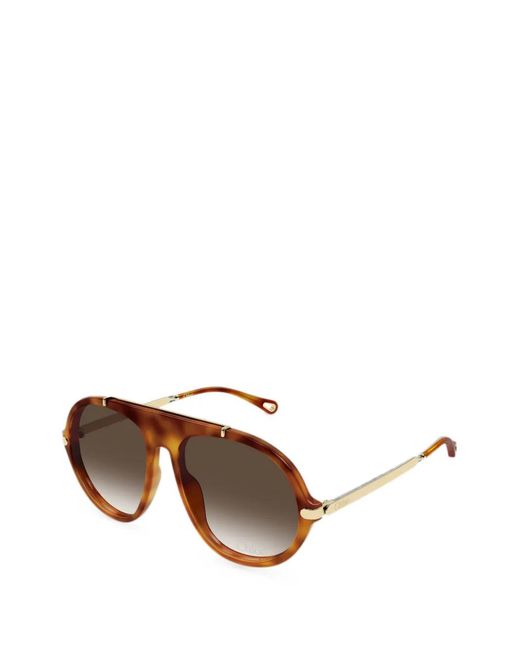 Chloé Brown Tortoiseshell-Effect Pilot-Frame Sunglasses
