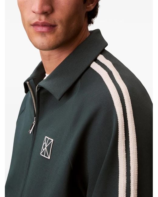 Calvin Klein Black Milano Side-Stripe Logo-Patch Jacket for men