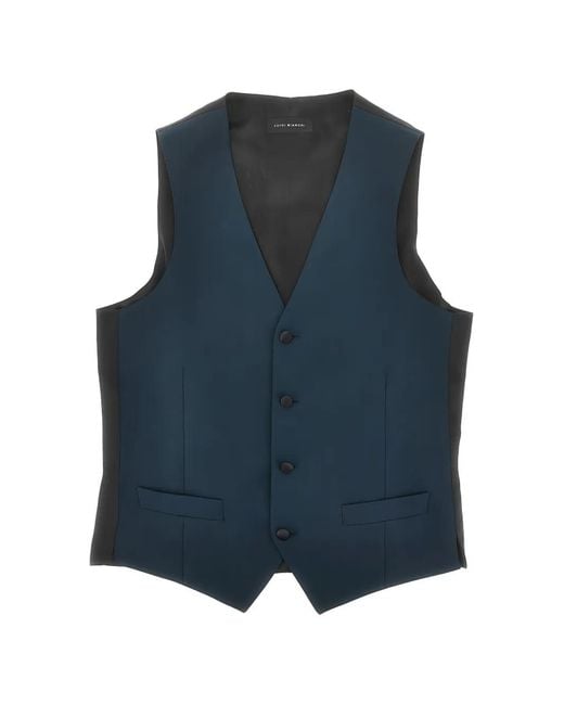 Luigi Bianchi Blue Single-Breasted Waistcoat for men
