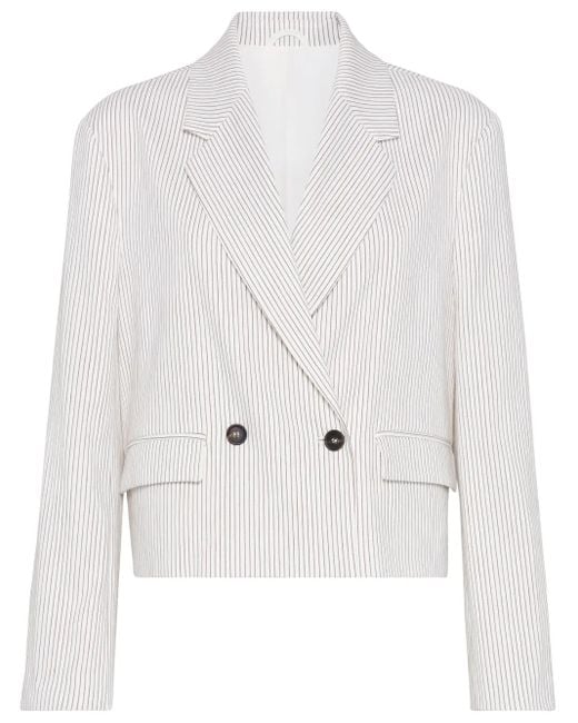 Brunello Cucinelli ストライプ クロップドジャケット White