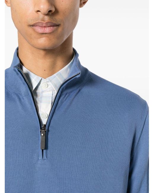 Canali Blue Zip-neck Jumper for men