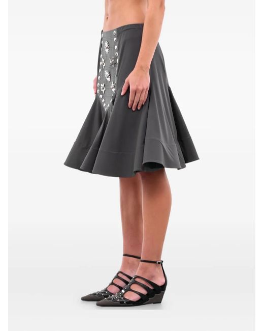 Chopova Lowena Black Tartan-Panelled Ruffled Midi Skirt