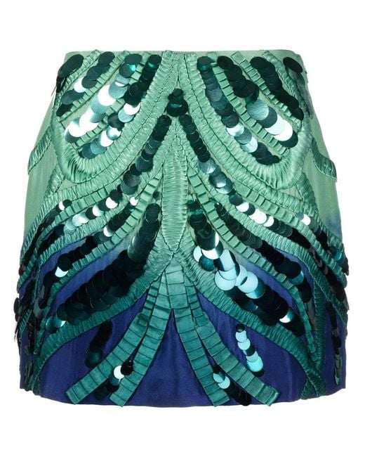 Alberta Ferretti Green Sequinned Pleat Mini Skirt