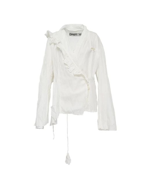 OPEN YY White Unbalanced Ruffled Blouse