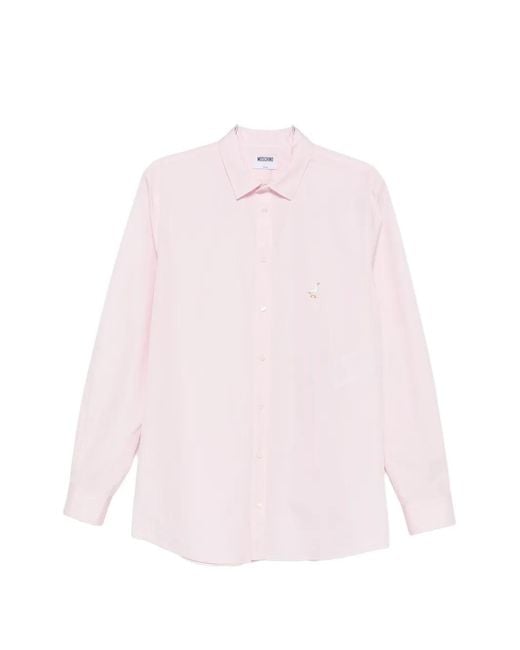 Moschino Pink Embroidered-Logo Shirt for men