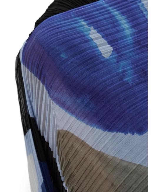 Pleats Please Issey Miyake Blue Abstract-Print Pleated Top