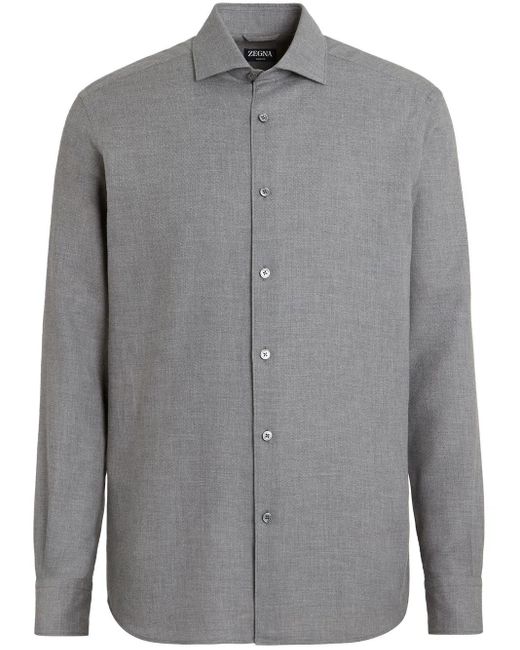 Zegna Gray Cashco Long-Sleeve Shirt for men