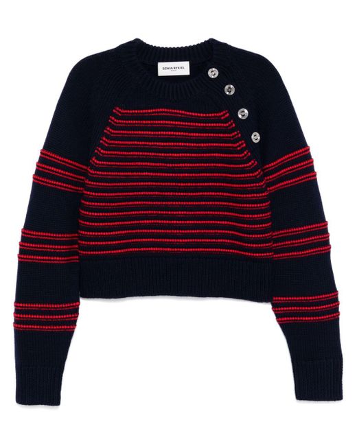 Sonia Rykiel Red Raised Knit Striped Jumper