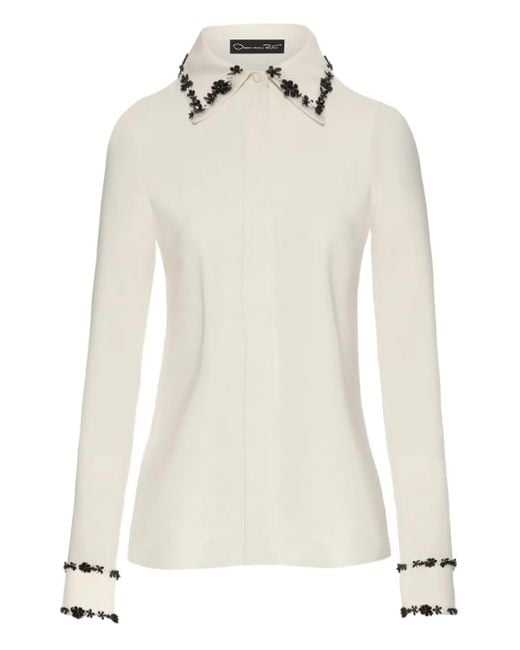 Oscar de la Renta White Hemd Mit Besticktem Kragen