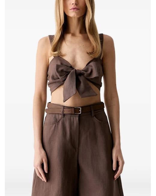 ViCOLO Brown Bow-Detail Shirred Top