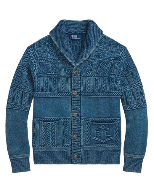 Polo Ralph Lauren Blue Indigo Patchwork Cotton Cardigan for men