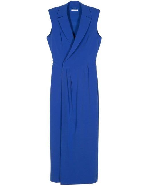 Patrizia Pepe Blue Notched-lapel Midi Dress